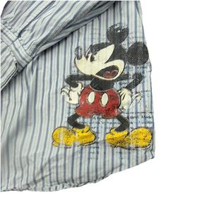 Vintage Disney Store Striped Mickey Mouse Embroidered Button Shirt Blue Size‎ L